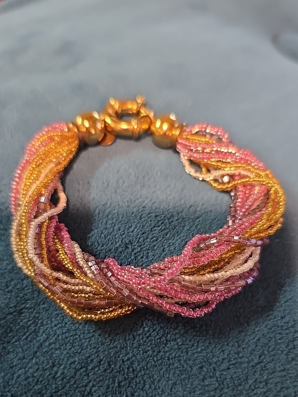 Multistrand Pink & Gold Seed Bead Bracelet Made In Italy 7" Women Jewelry